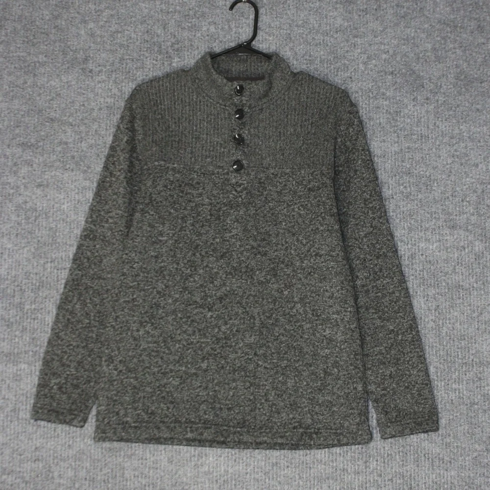 Telluride Clothing Company Mock Neck Pullover Mens L Gray Button Fleece‎ Sweater